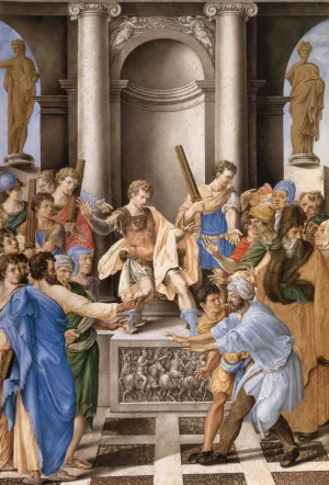 Elymas Struck Blind by St Paul before the Proconsul Sergius Paulus by Giulio Clovio - Oil Painting Reproduction
