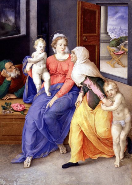 Main Product Photo of Holy Family with Santa Isabel and San Juanito  Painting by Giulio Clovio