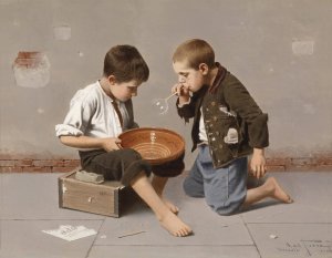 Seifenblasende Kinder by Giulio Del Torre Oil Painting