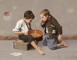 Seifenblasende Kinder by Giulio Del Torre Oil Painting
