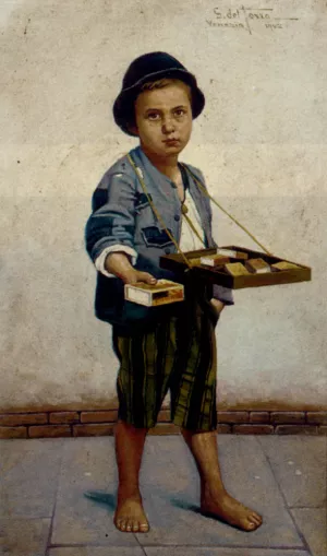The Little Match Seller by Giulio Del Torre - Oil Painting Reproduction