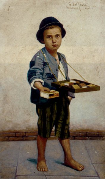 The Little Match Seller by Giulio Del Torre - Hand-Painted Oil Painting Reproduction