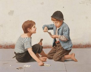Two Card Players by Giulio Del Torre Oil Painting