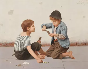 Two Card Players by Giulio Del Torre Oil Painting
