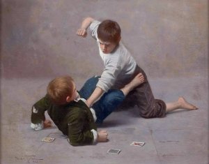 Zwei raufende Buben by Giulio Del Torre Oil Painting