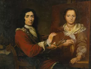 Self Portrait Of The Artist Painting His Wife Oil painting by Giulio Quaglio I
