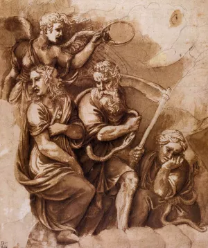 Victory, Janus, Chronos, and Gaea by Giulio Romano Oil Painting