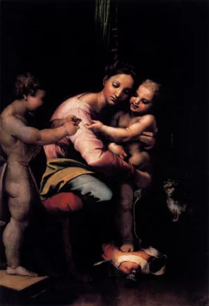 Virgin and Child with the Infant St John by Giulio Romano Oil Painting