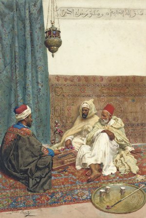 A Game of Tavli by Giulio Rosati Oil Painting