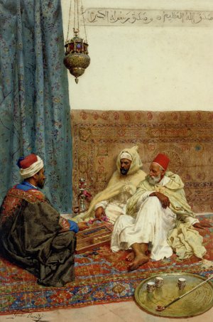 A Game of Tavli by Giulio Rosati Oil Painting
