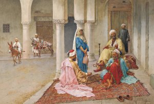An Afternoon Game Of Backgammon by Giulio Rosati Oil Painting