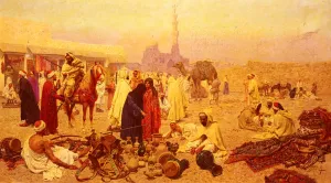 An Arabian Market by Giulio Rosati - Oil Painting Reproduction