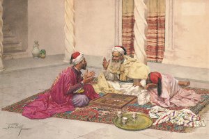 Backgammon Players In A Courtyard by Giulio Rosati Oil Painting