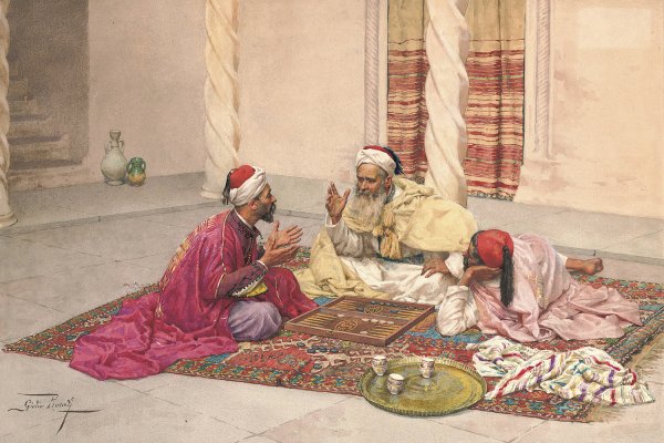 Main Product Photo of Backgammon Players In A Courtyard Painting by Giulio Rosati