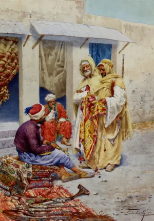Carpet Seller by Giulio Rosati Oil Painting