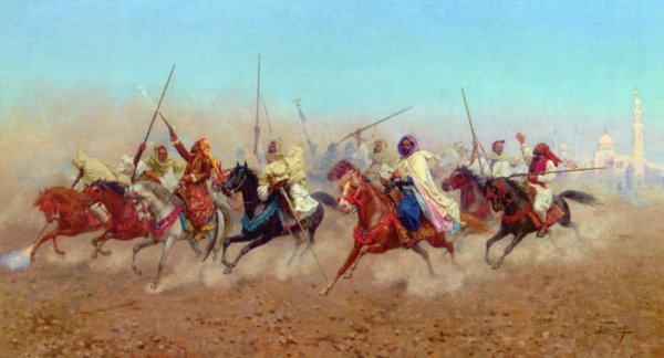 Charging Horsemen Outside the Northern Cemetery by Giulio Rosati - Hand-Painted Oil Painting Reproduction