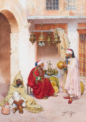 In The Souk by Giulio Rosati Oil Painting