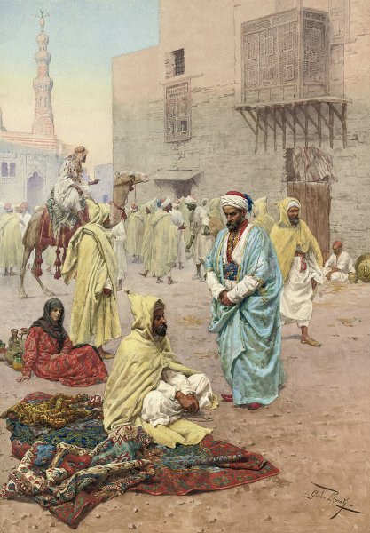Main Product Photo of Pilgrims Outside A Mosque Painting by Giulio Rosati