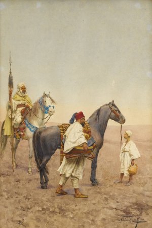 Stopping for Rest in the Desert by Giulio Rosati Oil Painting