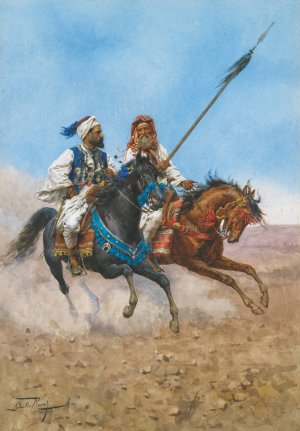 The Arab Riders by Giulio Rosati Oil Painting