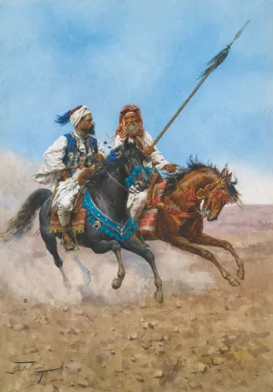The Arab Riders by Giulio Rosati Oil Painting