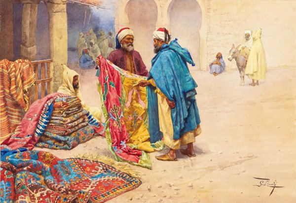 The Rug Merchant by Giulio Rosati - Hand-Painted Oil Painting Reproduction