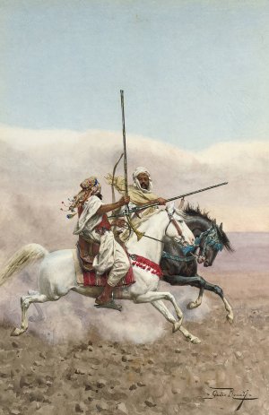 Two Arab Horsemen by Giulio Rosati Oil Painting