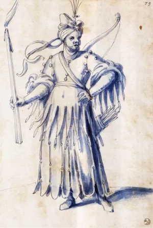 Costume Drawing for a Female Figure with Torch by Giuseppe Arcimboldo Oil Painting