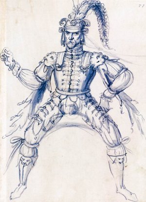 Costume Drawing for a Knight on Horseback
