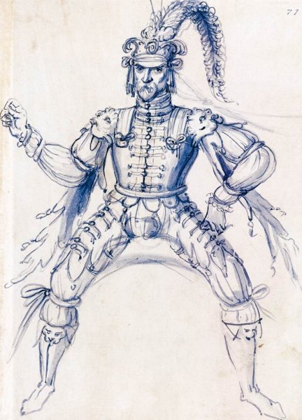 Costume Drawing for a Knight on Horseback by Giuseppe Arcimboldo - Hand-Painted Oil Painting Reproduction