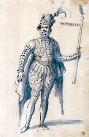 Costume Drawing for a Male Figure with Torch Oil painting by Giuseppe Arcimboldo