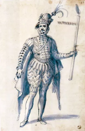 Costume Drawing for a Male Figure with Torch by Giuseppe Arcimboldo Oil Painting