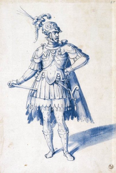 Costume Drawing for Man-at-Arms by Giuseppe Arcimboldo - Hand-Painted Oil Painting Reproduction