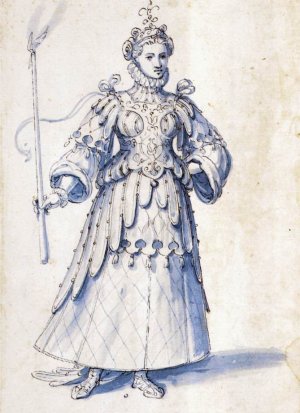 Costume Drawing of a Female Figure with Torch