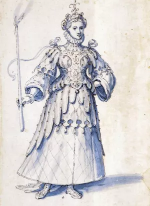 Costume Drawing of a Female Figure with Torch painting by Giuseppe Arcimboldo