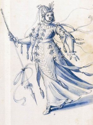 Costume Drawing of a Woman Bearing a Lance