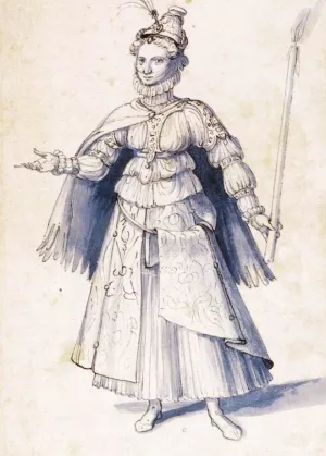 Costume Drawing of a Woman Bearing a Torch painting by Giuseppe Arcimboldo