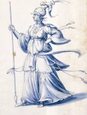Costume Drawing of a Woman with Lance by Giuseppe Arcimboldo Oil Painting