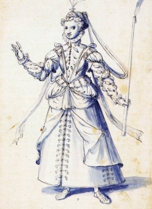 Costume Drawing of a Woman with Torch
