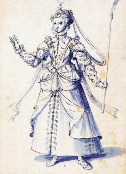 Costume Drawing of a Woman with Torch by Giuseppe Arcimboldo - Hand-Painted Oil Painting Reproduction