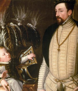 Maximilian II, His Wife and Three Children Detail Oil painting by Giuseppe Arcimboldo