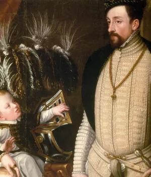 Maximilian II, His Wife and Three Children Detail painting by Giuseppe Arcimboldo