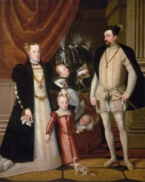 Maximilian II, His Wife and Three Children by Giuseppe Arcimboldo - Oil Painting Reproduction