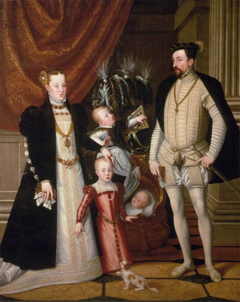 Maximilian II, His Wife and Three Children by Giuseppe Arcimboldo - Hand-Painted Oil Painting Reproduction