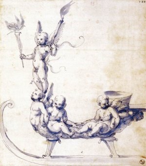 Sketch for a Sleigh with Putti by Giuseppe Arcimboldo Oil Painting