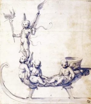Sketch for a Sleigh with Putti by Giuseppe Arcimboldo - Oil Painting Reproduction