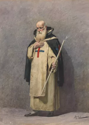 An Elderly Priest Standing by Giuseppe Aureli Oil Painting