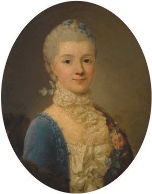 Portrait of a Lady, Wearing a Blue Dress And Lace Collar by Giuseppe Baldrighi Oil Painting
