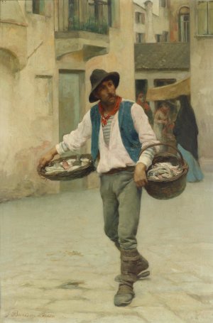 Venezianischer Fischverkaufer Oil painting by Giuseppe Barison