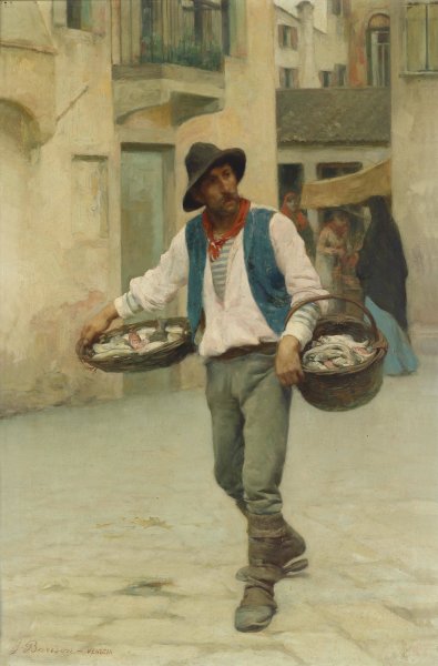 Venezianischer Fischverkaufer by Giuseppe Barison - Hand-Painted Oil Painting Reproduction